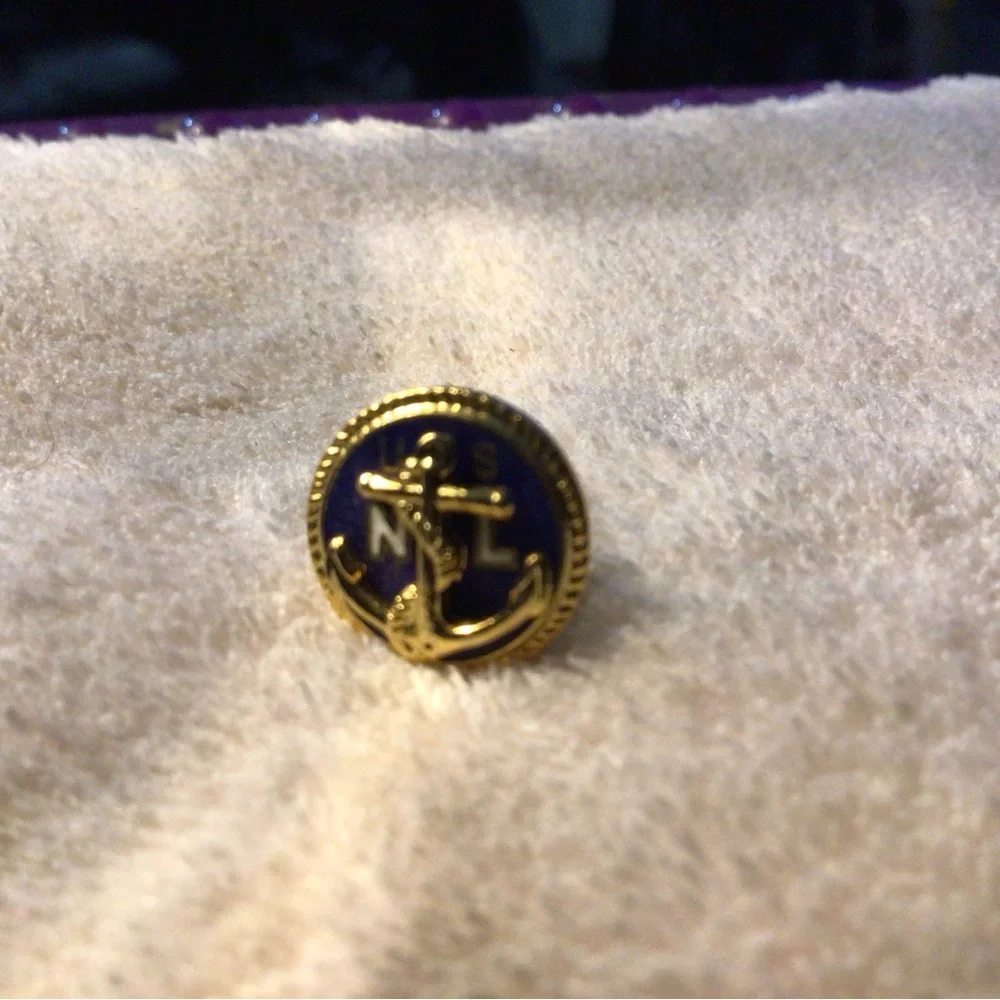 Gold Anchor Cuff Link with Navy Enamel Accent